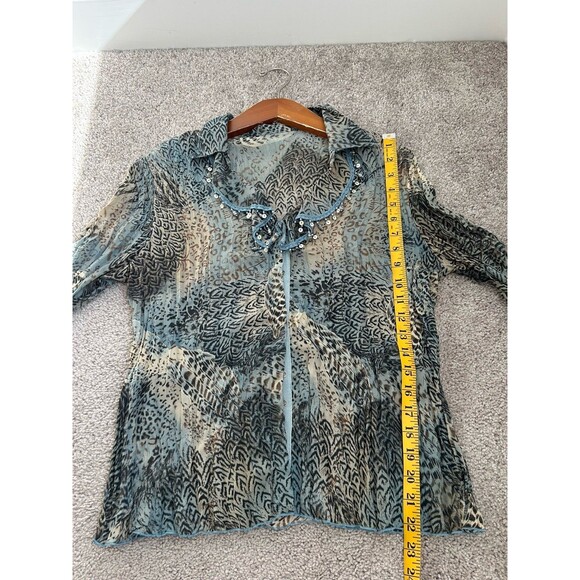 Vintage Y2K Pleated Fairy Button Up Sz M/L Bell Sleeve Cheetah Whimsy Sequins - Picture 10 of 10